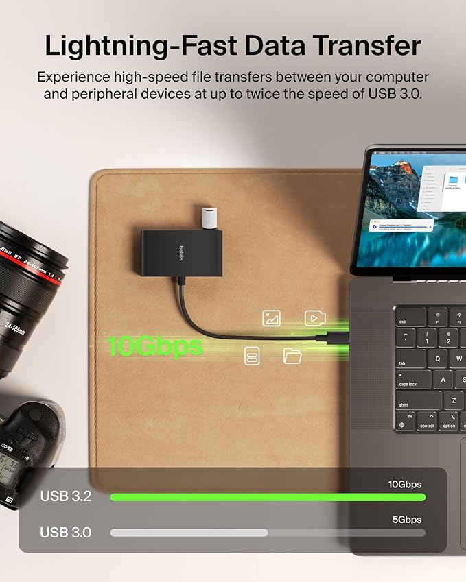 Belkin Connect 4 Port USB C Hub - Multiport Adapter Dongle with 4 USB C 3.2 Gen 2 Ports - High Speed 10G Data Transfer for Laptop, MacBook, iPad, PC, and More - 100W PD