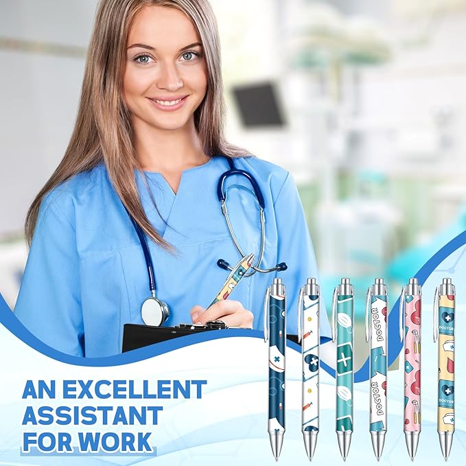 Thenshop 6 Set Nurse Appreciation Gifts 6 Nurse Sticky Notes and 6 Fun Ballpoint Pens Thank You Gifts for Nurse Office Supplies