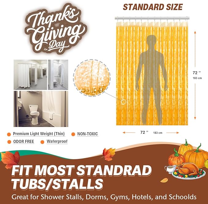 Ga-Geetopia Fall EVA Orange Thin Shower Curtain Liner, Pebble Pattern 72x72 Inch Lightweight Plastic Bathroom Shower Showroom Inner Curtain with Rustproof Metal Grommets and Weighted Magnets