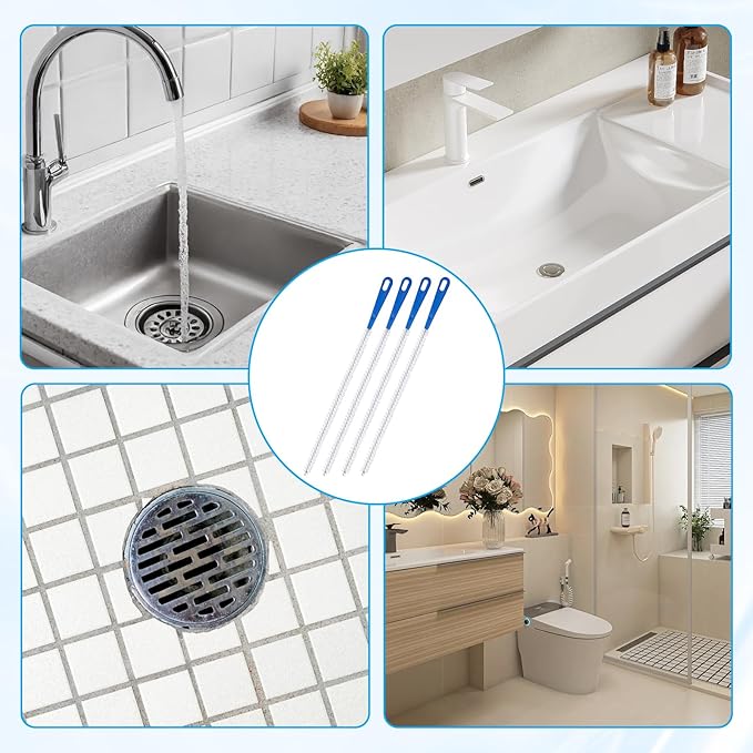 4 Pieces Drain Cleaning Brush, Sink Pipe Cleaners, Drain Brush Pipe Cleaning, Flexibly Bendable, Suitable for Toilets, Kitchen Sinks, Bathroom Bathtubs, Showers and Sewer Drains (17.71 Inches)