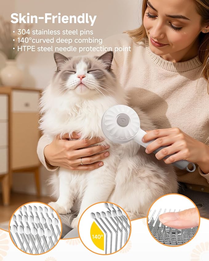 Little Orange Pet Spray Brush, 3-in-1 Grooming Tool with Steam Mist for Cats & Dogs, 2-Speed Spray Settings, Removes Dander & Deshedding, One-Touch Self-Cleaning Hair Brush, for Long Short Hair Pets