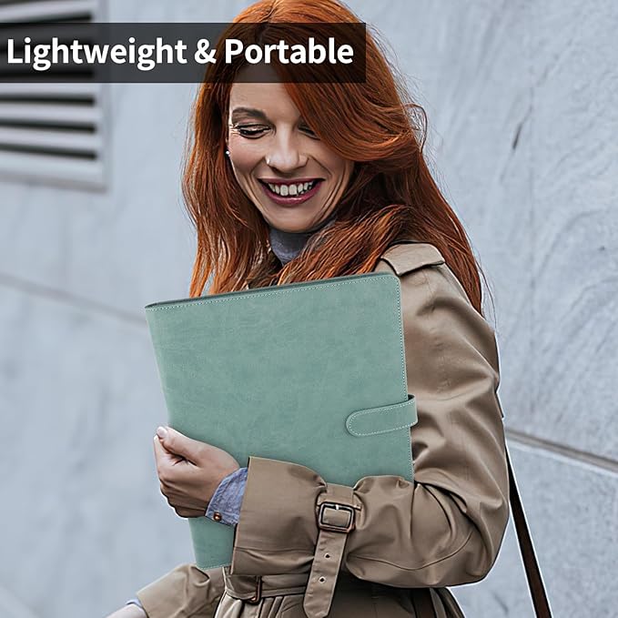 Professional Padfolio with Clipboard, Faux Leather Portfolio Folder Binder, Legal Pad Holder for A4 Letter Size Notepad, Resume, Writing, Ideal Organizer for Business Office Conference (Gray Green)