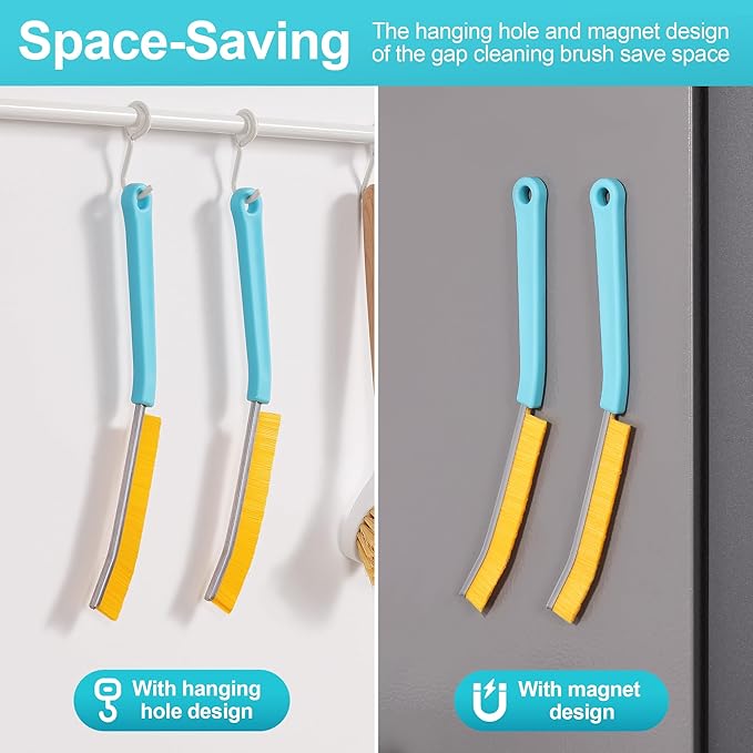 JOYMOOP 4 Pack Crevice Cleaning Brush, Turquoise Hard Bristle Grout Brush, House Cleaning Supplies, Magnetic Gap Cleaning Brush for Kitchen, Bathroom, Window, Toilet, Multifunctional Cleaning Tools