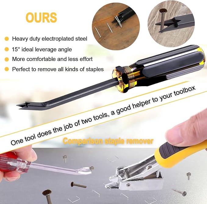 3Pcs Upholstery and Construction Staple Remover with Heavy Duty Staple Puller Remover, Tack Puller Tool, Carpet Nail Remover, for Furniture Floors Wall Wooden Case Carton Photo Frame
