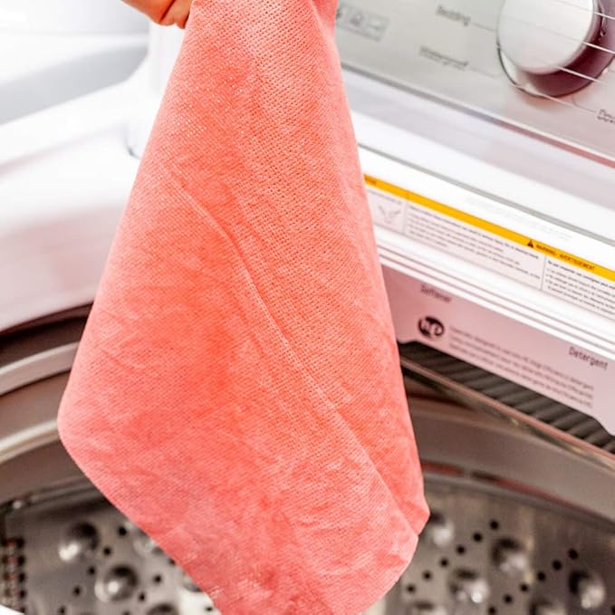 Restaurantware RW Clean 23.6 x 11.8 Inch Reusable Cleaning Cloths 100 Wipes All-Purpose Dish Wipes- Durable Machine-Washable Red Viscose Disposable Cloths Pre-Cut Rectangle