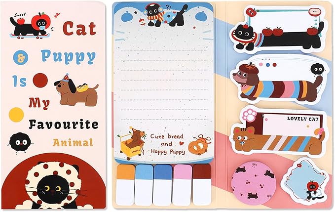 QPIXVB Cute Sticky Notes,Dog Cat Sticky Notes Set,440 Sheets,Cat Dog Gifts for Women,Cute School Supplies,Christmas Gifts for Grandkids,Writing Memo Pads for Students Home Office School Supplies