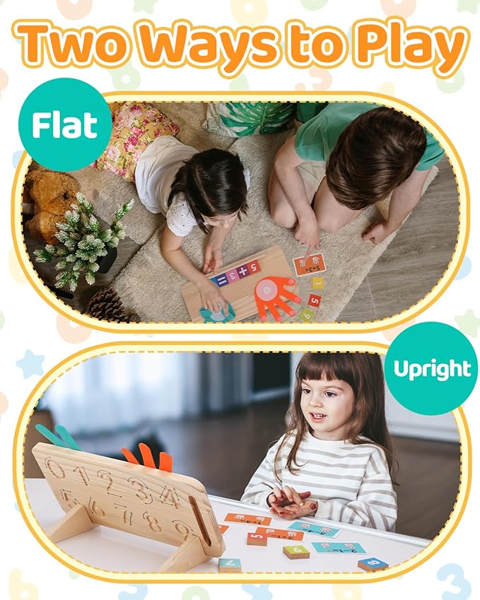 Montessori Learning Toys for Toddlers 2-4, Double-Sided Finger Counting & Number Tracing Board, Number Blocks,Solid Pine Wood Educational Math Toy for Kids Boys Girls Ages 3 4 5 Year Old Birthday Gift