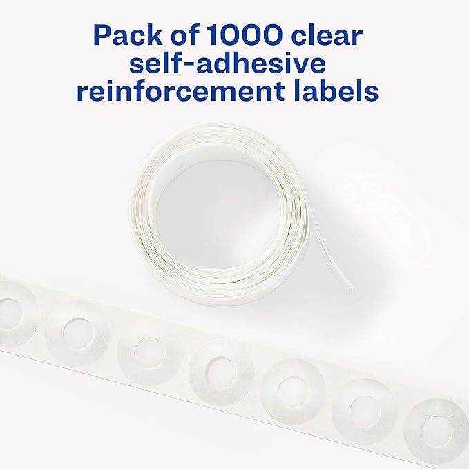 Avery Self-Adhesive Hole Reinforcement Stickers, 1/4" Diameter Hole Punch Reinforcement Labels, Clear, Non-Printable, 1,000 Labels Total (5722)