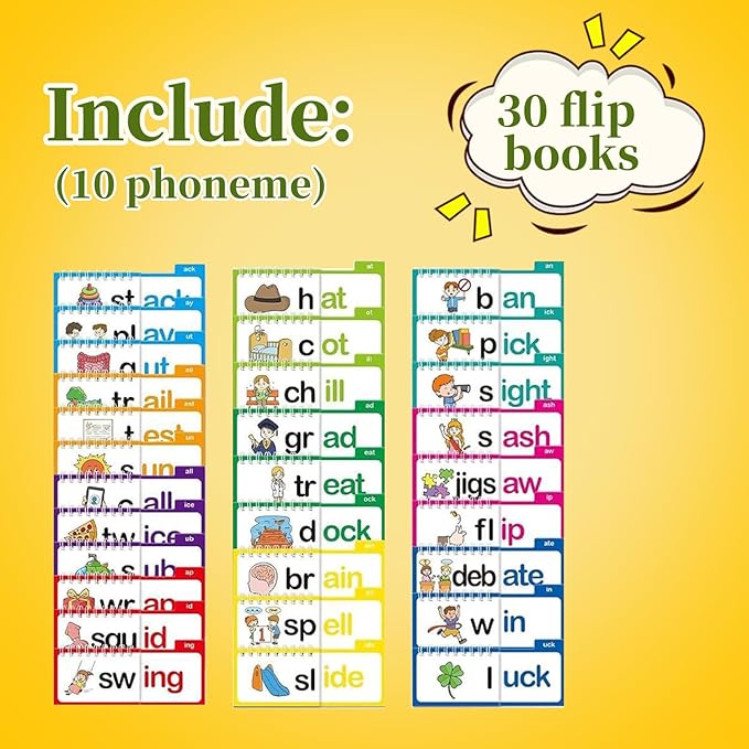 30 Read Word Families, Sight Words, ABC Phonics Flash Cards,Reading Learning Set, Educational Games for Kindergarten
