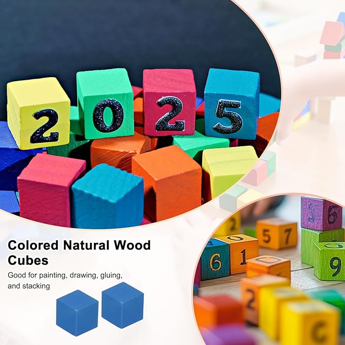 50-Pack DIY Wooden Cube, 1 Inch(2.5 Cm) Colored Natural Wood Blocks for Crafts Making Puzzle Games/Wedding/Home Decor/Dice/Building, Square Blank Block [Blue]