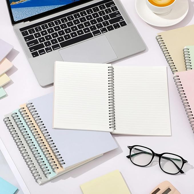 Fuutreo 24 Pcs Spiral Notebook for Work A5 8.3 x 5.7 Inch College Ruled Spiral Journal Notebook Kraft Cover, 12 Color, 60 Sheets, 120 Pages for Office School Supplies (Macaron Color,Classic)