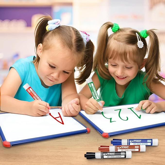 EXTRIC Dry Erase Markers with Eraser, 12-Pack Non-Toxic Whiteboard Marker Set, Fine & Chisel Tip, Includes Eraser Kit for Classroom, Teacher & Office Supplies