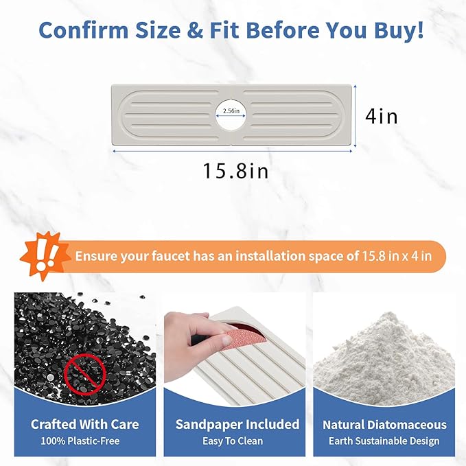 Kitchen Faucet Mat, Quick Drying Diatomite Sink Faucet Mat Splash Guard for Kitchen, Water Absorbing Stone Tray for Sink, Absorbent Stone Drying Tray for Bathroom Counter