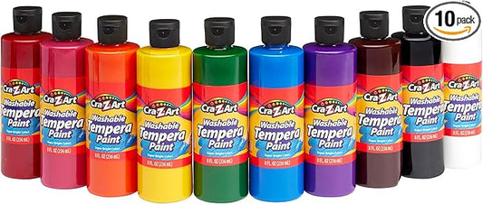 Cra-Z-Art Washable Tempera Paint Bulk Pack 10ct, Assorted Colors 8oz each bottle