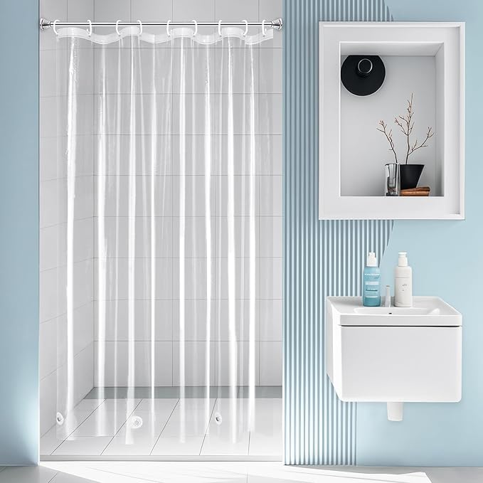 EurCross 54 x 78 inch Long Stall Shower Curtain Liner, Water-Proof 9G Premium Clear PEVA Small Plastic Shower Curtain with 5 Magnets for Bathroom, 9 Metal Grommets with Hooks