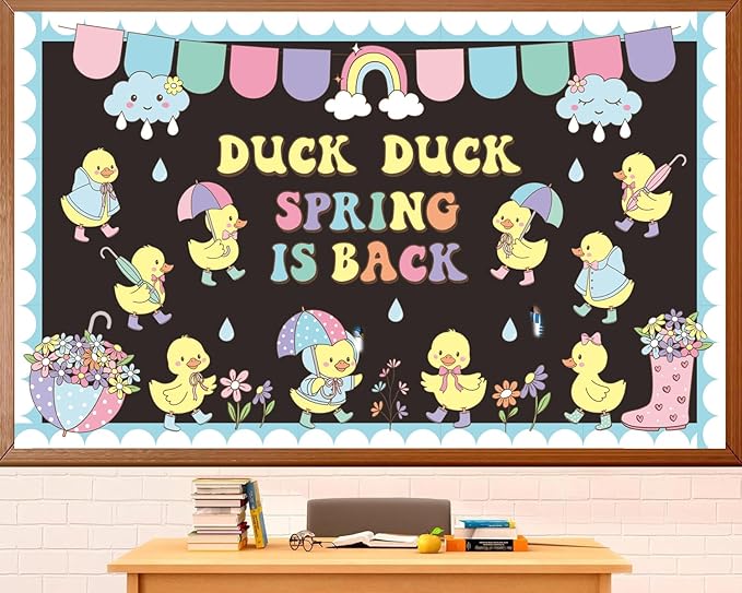 Spring Bulletin Board Set Duck Duck Spring is Back Classroom Decoration Spring Cutouts for School Office Classroom Chalkboard Whiteboard Wall Window Door Decor Supplies