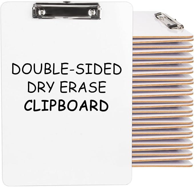 Dry Erase Wood Clipboard 30 Pack, Hardboard Clip Board 8.5x11 for Classroom, Students, Kid, Size 9" x 12.5", Double-Sided White Board, with Low Profile Clip, Office & School Supply