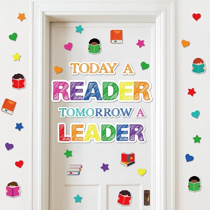 Read Bulletin Board Decoration Set Reading Classroom Bulletin Board Cutouts for Party School Classroom Door Welcome Bulletin Board Craft Home Wall (Today a Reader, Tomorrow a Leader)