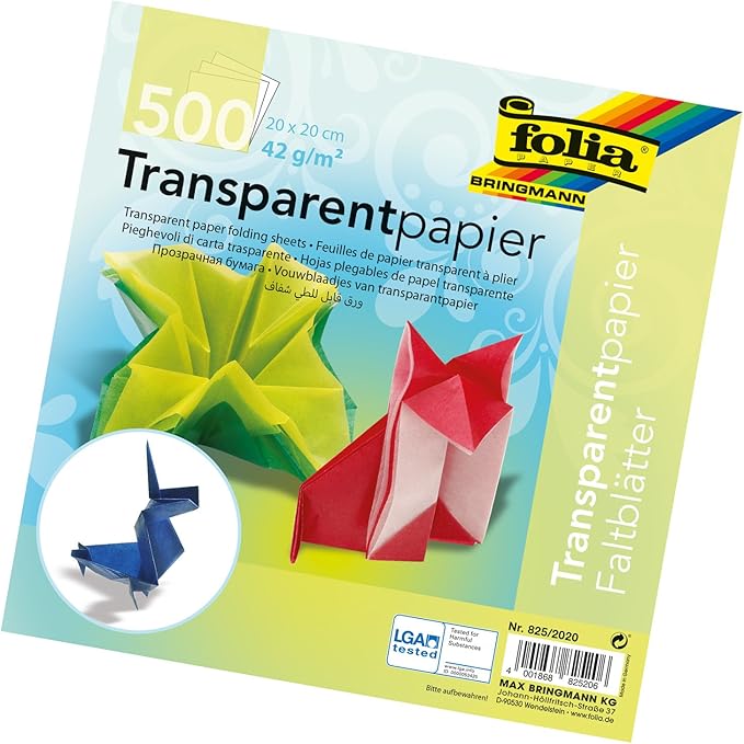 Folia Semi-Transparent Origami Paper 8-Inch-by-8-Inch Bulk Pack 500 Sheets