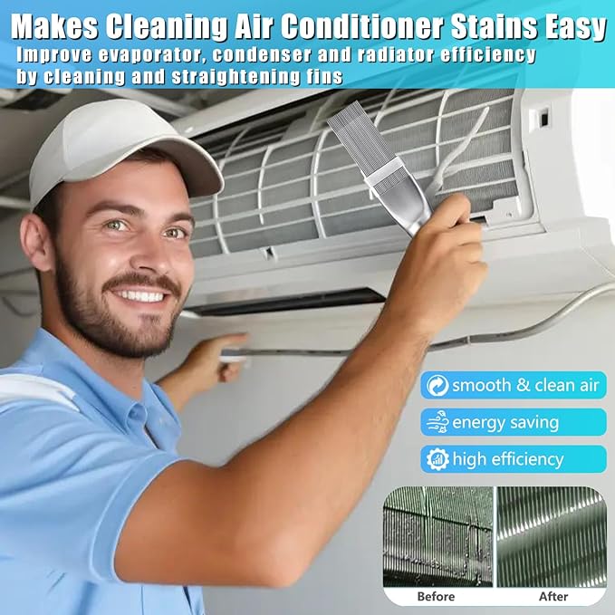 6 Pcs Air Conditioner Fin Comb Cleaner Set, Ac Fin Comb Straightener Tool, Radiator Comb for a/c Unit,Ac Coil Cleaner Brush for HVAC Condenser Evaporator Repair Clean Tool