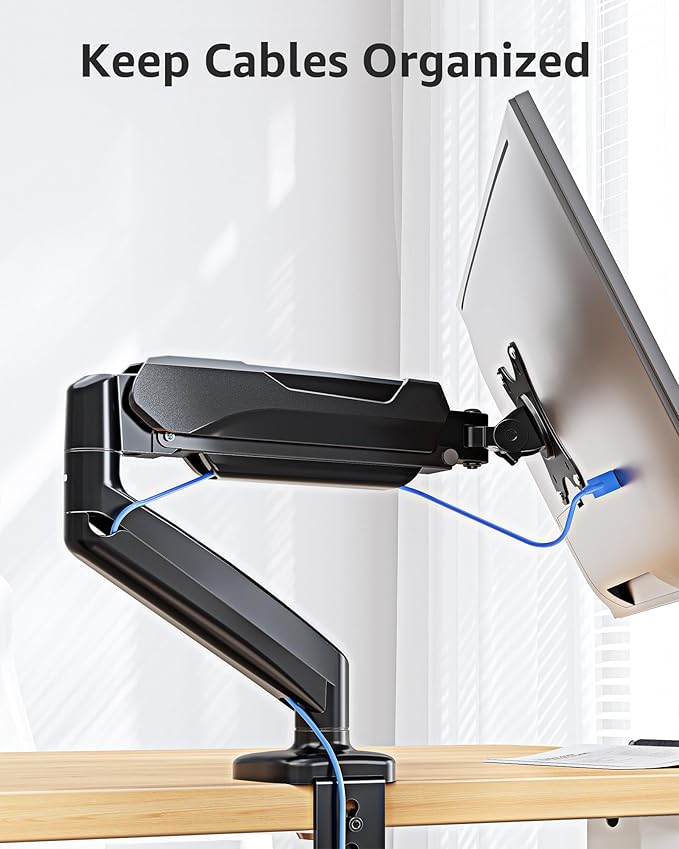 MOUNTUP Single Monitor Desk Mount Holds Screen up to 32 inch, Height Adjustable Monitor Arm, Computer Monitors Stand with Clamp/Grommet Mounting Base, VESA Mounts Fit 4.4-17.6lbs Computer, Black