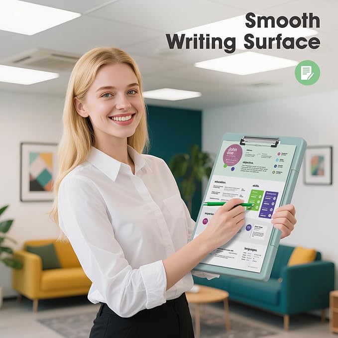 Legal Size Clipboard with Storage, High Capacity 8.5 x 14 Clip Board for Lawers, Folio & Side-Opening, Size 15 x 10 x 1.2 in, Green