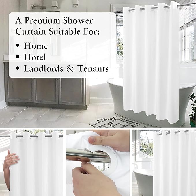 River Dream Stall Size Fabric Shower Curtain No Hooks or Liner Needed - Soft Shower Stall Curtain 54" x 78" Hotel Grade, Waterproof & Machine Washable, White, 54x80