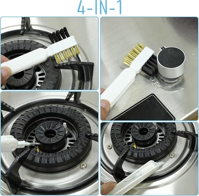 Kitchen Cleaning Scrub Brush Deep Gas Stove Brass Wire Brush with Stiff Bristles & Cooktop Scraper Stainless Steel Scrubber for Range Hood Grease Grime Rust Cleaner for Pot Pan Household Cleaning Tool