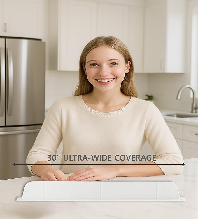 30 inch(75cm) Premium Kitchen Sink Silicone Water Splash Guard SIZE UPGRADE 30" and new package - NO Suction Cups, Ultra Wide 30" - Made in Korea (Ultra Wide Eco White)