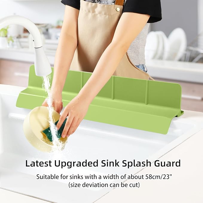 23" Ultra Silicone Sink Splash Guard Released in 2025/Dec for Kitchen Sink,Bathroom and Island,with 3.5" High Splash Guard & 7 Strong Suction Cup (Matcha Green)