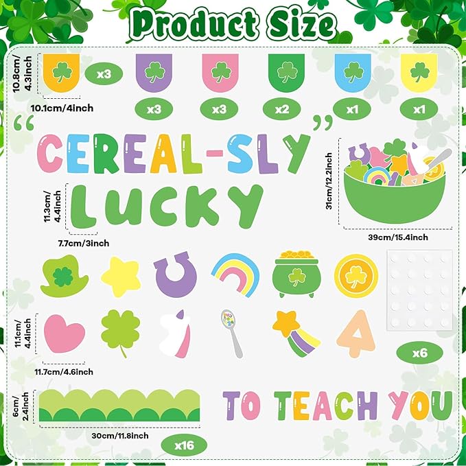 St. Patrick's Day Bulletin Board Set March Classroom Decorations Lucky Shamrock Unicorn Paper Cutouts St. Patrick's Day Green Bulletin Board Borders for School Wall Door Decor