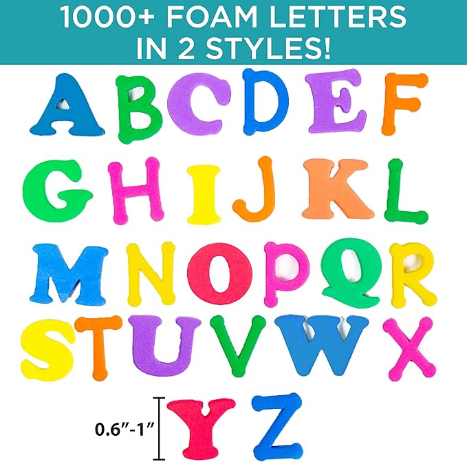 Horizon Group USA Adhesive Foam Alphabet Letters - 1000+ Sticker Letters, 7 Fonts, Capital & Lowercase, Multicolor