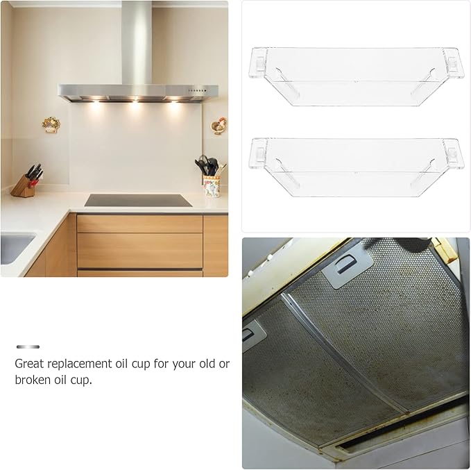 jojofuny Oil Catcher Cup for Range Hood 2Pcs Transparent Plastic Grease Cup Replacement Parts for Kitchen Hood Filter Accessories
