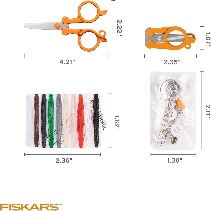 Fiskars Sewing Kit, Gifts for Mom, 27-Piece Travel Sewing Set with Case, Orange