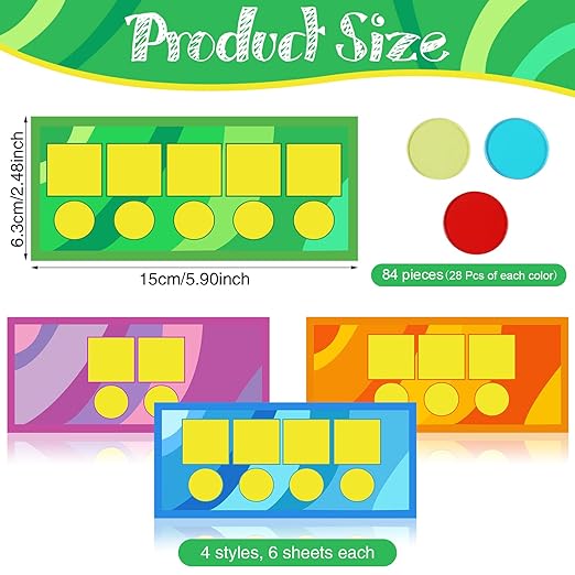 Sound Box Mats and Chips 24 Pcs Dry Erase Mats and 84 Pcs Chips Phonemic Awareness Games Phonics Reading Games Ezread Sound Box Kit(Vivid Style,PVC)