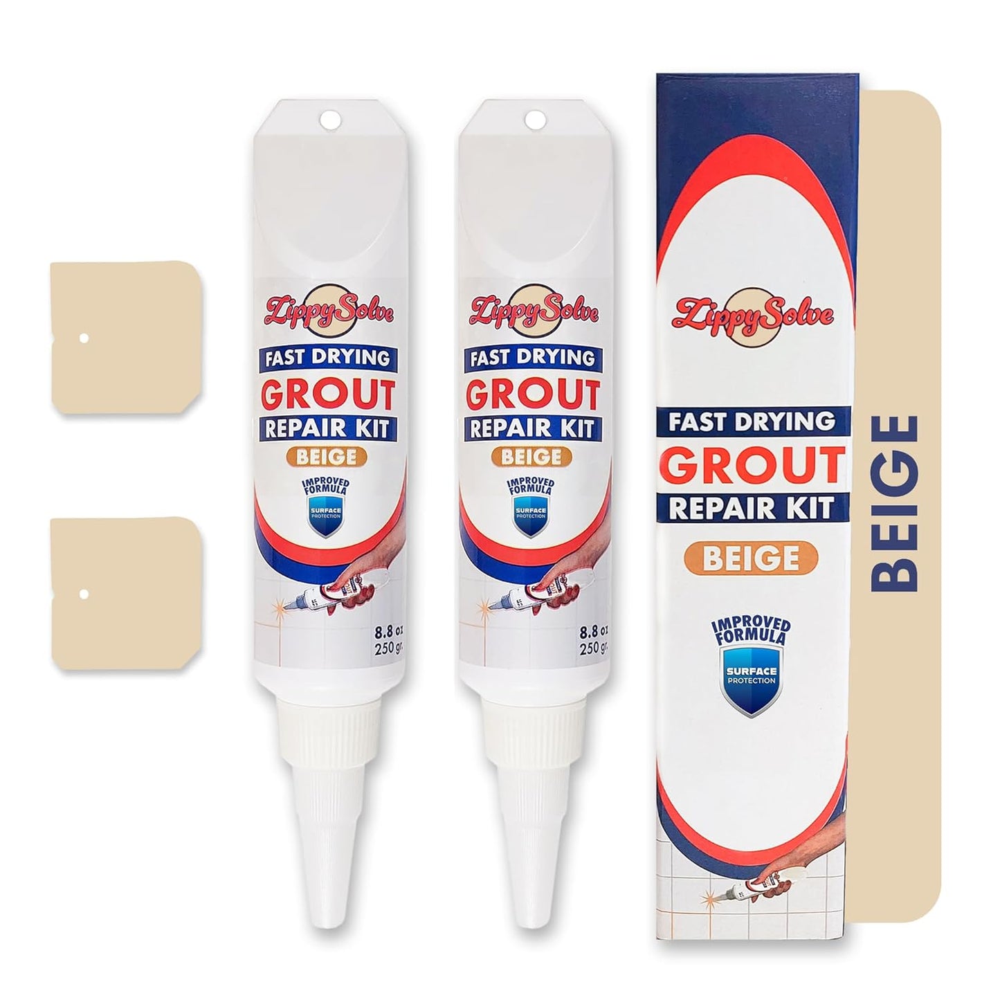 Tile Grout, Repair Kit, 2 Pack Grout Filler, Restore & Renew Tile Joints Line, Fast Drying Tile Grout Paint Squeeze Tube for Bathroom Shower Kitchen Floor, Waterproof (17.6 oz, Beige)