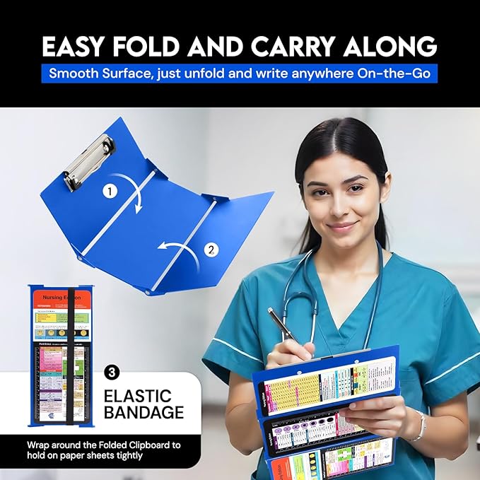 Nursing Clipboard with Nursing and Medical Edition Cheat Sheets 3 Layers Aluminum Trifold Clip Board Nursing Nursing Student Essentials - Foldable Clipboard Nursing Nursing School Essentials