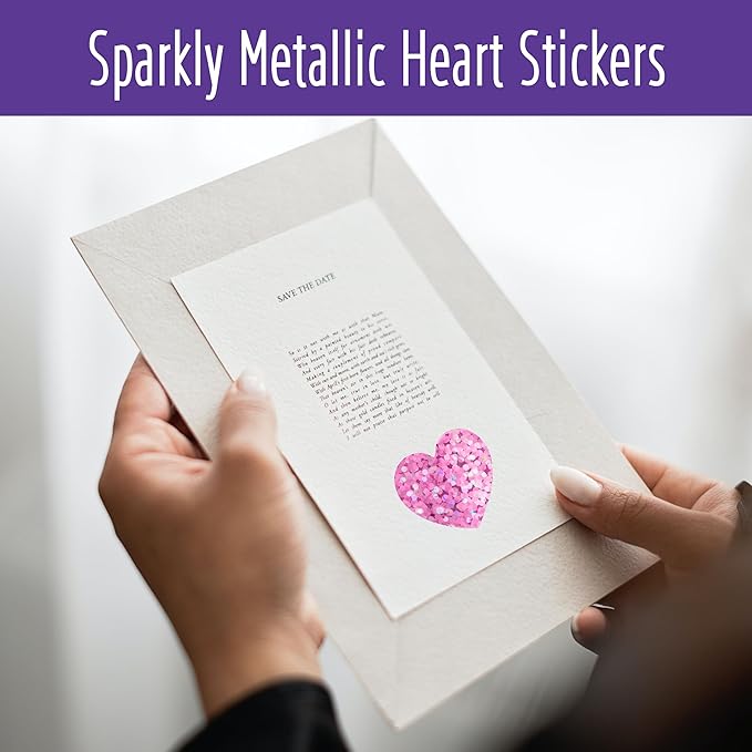 500 Glitter Heart Stickers, Pink Metallic Sparkling, Waterproof Self Adhesive Reflective Heart Stickers for Wedding, Valentine's Day Supplies (Each Measures 1')