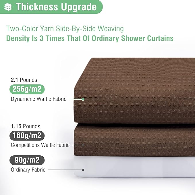 Dynamene 60 inch Stall Shower Curtain - Waffle Weave Heavy Duty Thick Fabric Shower Curtains for Bathroom,Weighted Hotel Spa Luxury Cloth Bath Curtain Set with 10 Plastic Hooks,60x72, Brown