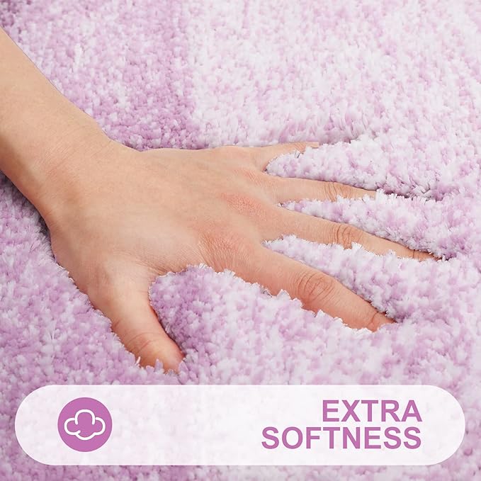 OLANLY Luxury Toilet Rugs U-Shaped 24x24, Extra Soft and Absorbent Microfiber Bathroom Rugs, Non-Slip Plush Shaggy Bath Mat, Machine Wash Dry, Contour Bathroom Mats for Toilet Base, Pinkish-Purple