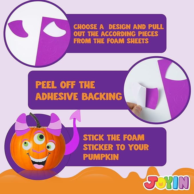 JOYIN 16 Packs Halloween Pumpkin Decorating Stickers, Foam Craft Kit, Halloween Party Favors for Kids, Party Supplies Arts Activities, Funny Jack O Lantern Stickers School Games Gifts