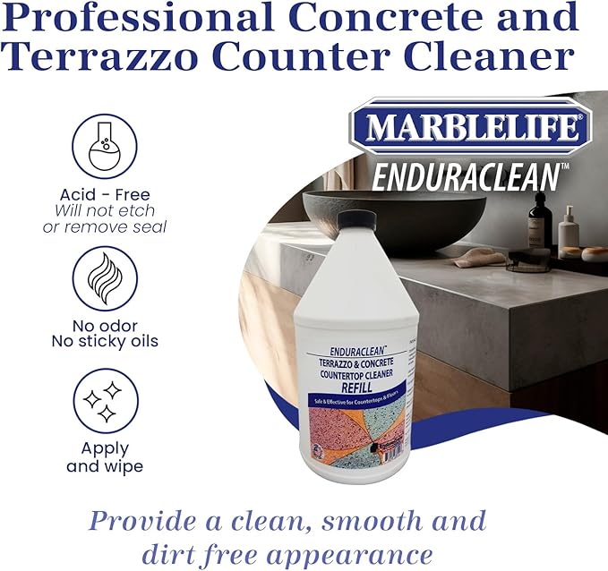 Marblelife EnduraCLEAN Concrete & Terrazzo Countertop Spray Cleaner, Effective Terrazzo Cleaner, Concrete & Terrazzo Cleaning Solution, Concrete Countertop Cleaner, Stone Floor Cleaner, 128 oz Refill