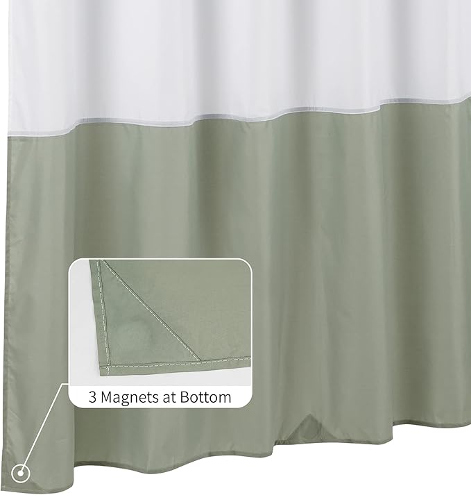 ALYVIA SPRING Waterproof Fabric Shower Curtain Liner - Soft & Light-Weight Cloth Shower Liner, 3 Bottom Magnets, Hotel Quality & Machine Washable - Standard Size 72x72, White and Sage