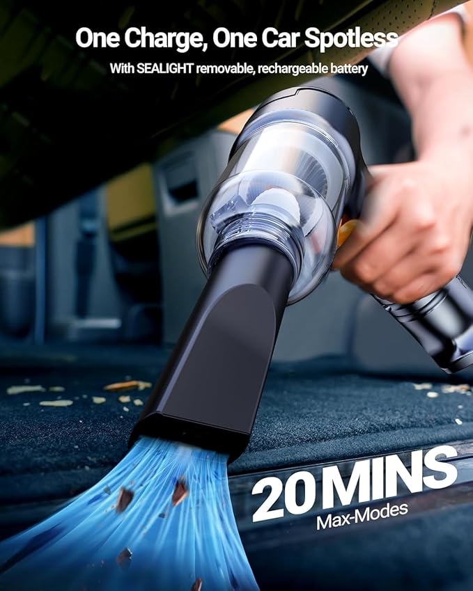 SEALIGHT Handheld Car Vacuum Cleaner, 4 in 1 Mini Vacuum Cleaner Air Duster, High Power Suction with Multi-Nozzles for Car, Home, Office, Pet