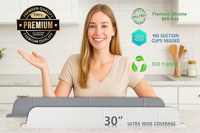 30 inch(75cm) Premium Kitchen Sink Silicone Water Splash Guard SIZE UPGRADE 30" and new package - NO Suction Cups, Ultra Wide 30" - Made in Korea (Ultra Wide Eco Gray)