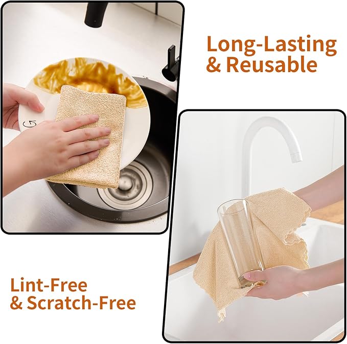 80 Pack Microfiber Cleaning Cloth Roll,Lint Free Rags & Tear Away Reusable Towels Washable Scratch,Ultra Absorbent Dish Rags(12" x 12") for Car Kitchen Home Garage-Apricot Yellow