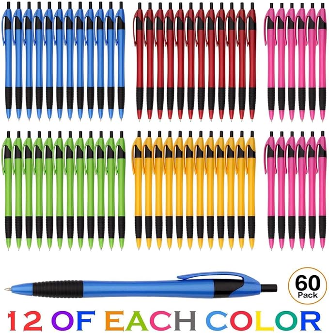 Pens Bulk, 60 Pack Gripped Slimster Ballpoint Pens Black Ink 1.0mm Medium Point Smooth Writing, Click Pens with Comfort Grip for Teachers, Students, Restaurant Servers, School & Office Use