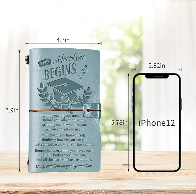 PRSTENLY Graduation Gifts Leather Journal, Graduation Gifts for Her Him 140 Page Refillable Journal, High School University College Graduation Gift Ideas for Women Men (Blue)