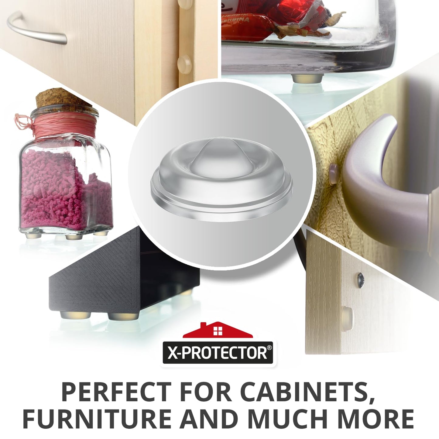 X-Protector Cabinet Door Bumpers 128 PCS – 1/2" Silicone Clear Bumpers – Ideal Cabinet Bumpers – Self-Adhesive Thick Door Silencer – Bumper Pads to Protect Glass & Other Surfaces!