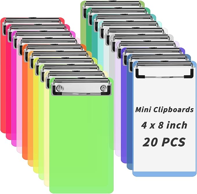 20 Pcs Mini Plastic Clipboards Bulk 20 Assorted Colors 4 x 8 in Kids Clip Board Half Page Clipboard Portable for Restaurant School Waitress Guest Server Books Menu Holder